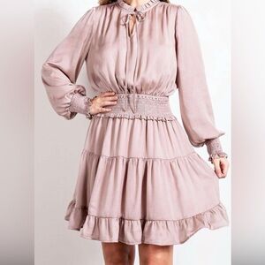 Easel Mauve Satin Long Sleeve Dress